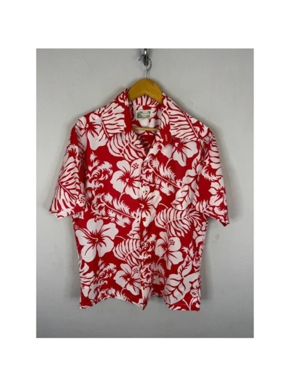 Island Casuals Vintage Hawaiian Shirt Red White Hibiscus Tropical Print L 70s